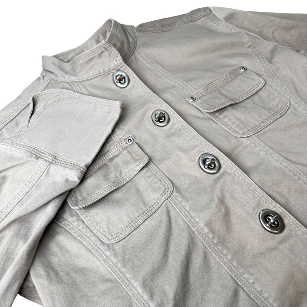 Chico's Womens Turn-Lock‎ Mock Neck Utility Jacket 1 Tan Gorpcore Safari Stretch